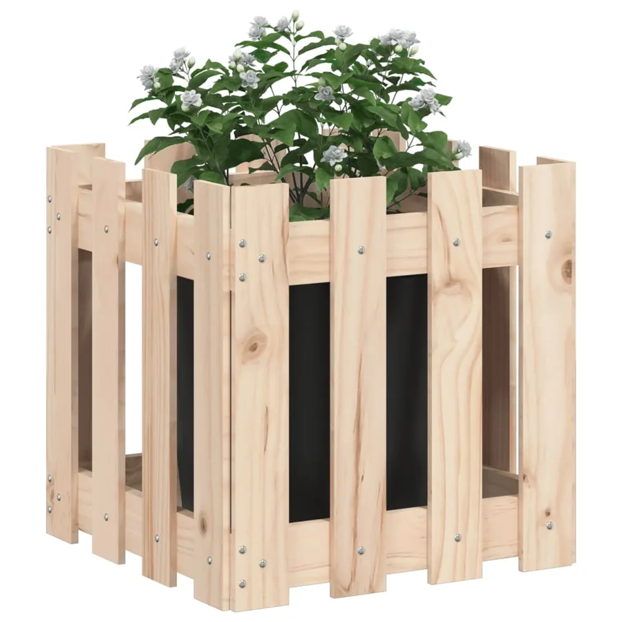 Jardinière avec design de clôture 40x40x40 cm pin massif - 3