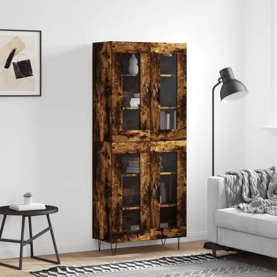 Buffet haut Chêne fumé 69,5x34x180 cm Bois d'ingénierie