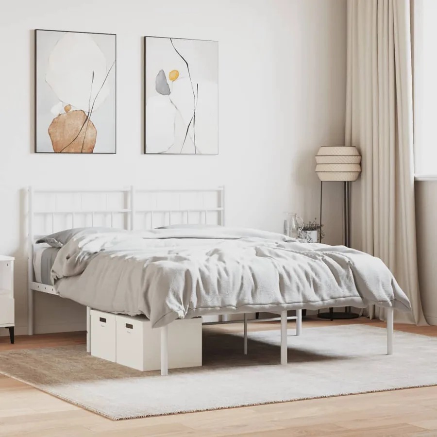 Cadre de lit métal sans matelas et tête de lit blanc 140x200 cm