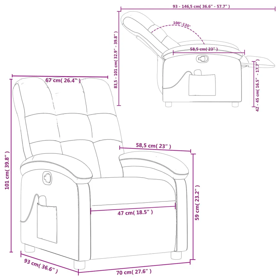 Fauteuil de massage inclinable gris foncé tissu - 13
