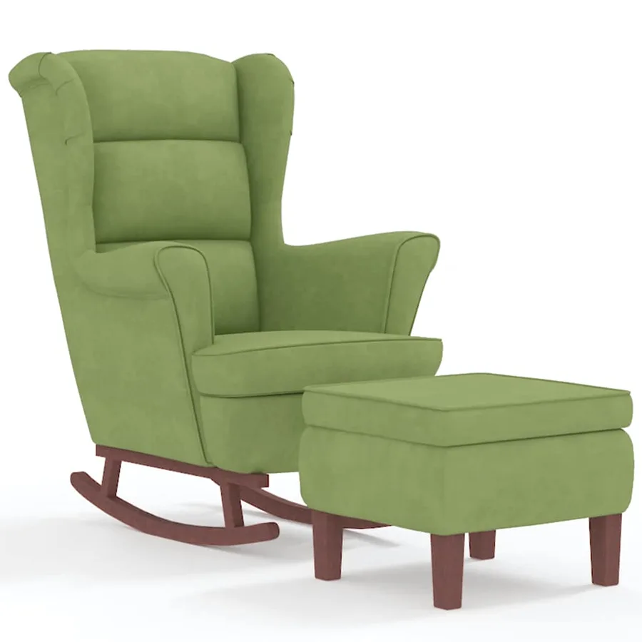 Fauteuil à bascule à oreilles en velours vert clair bois massif - 2