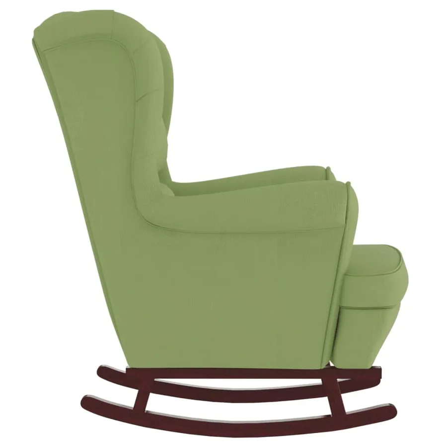 Fauteuil à bascule à oreilles en velours vert clair bois massif - 6
