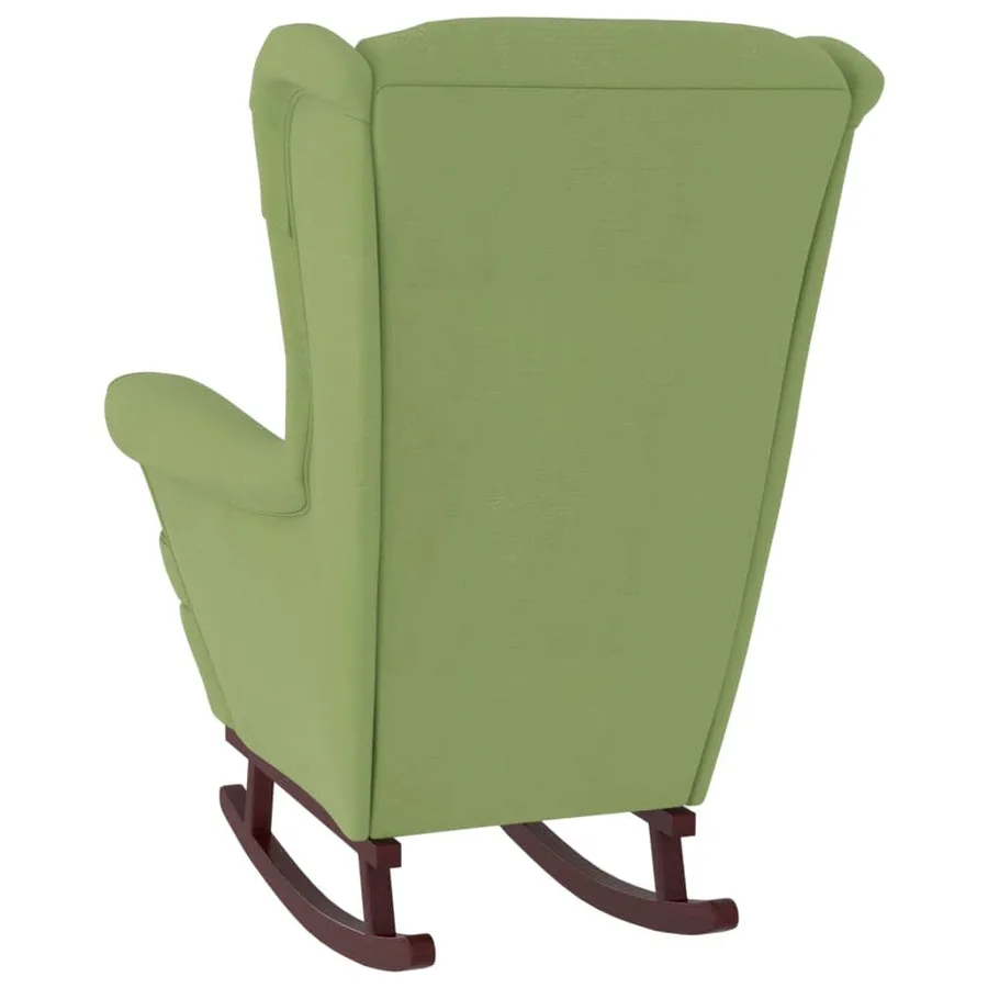 Fauteuil à bascule à oreilles en velours vert clair bois massif - 7