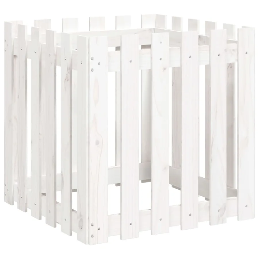 Jardinière avec design de clôture blanc 60x60x60 cm pin massif - 2