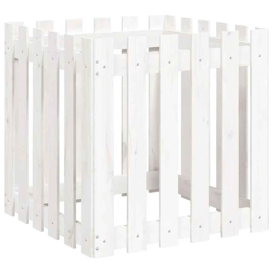Jardinière avec design de clôture blanc 60x60x60 cm pin massif - 4