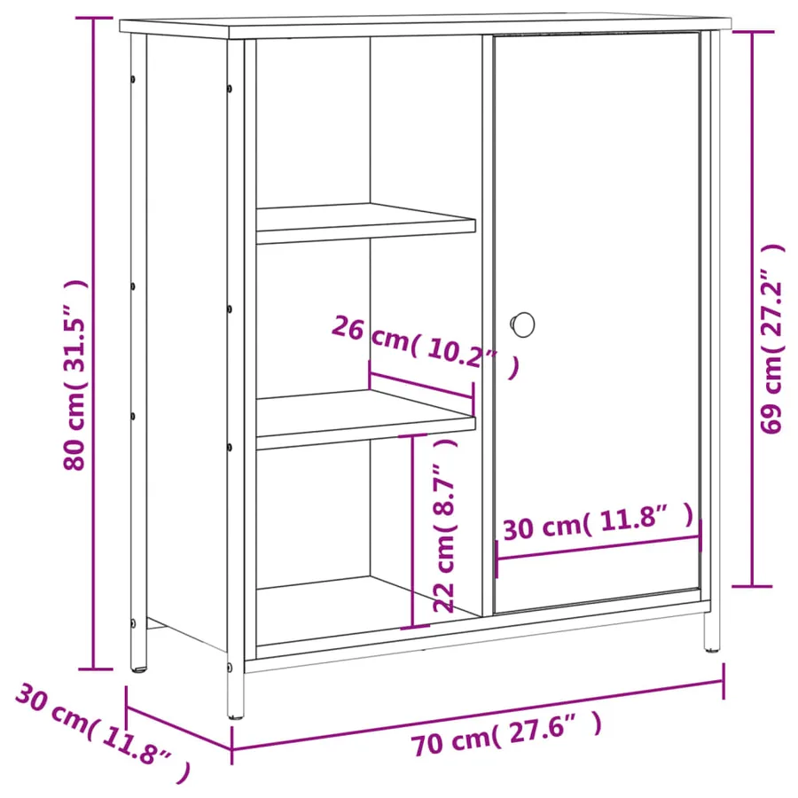 Buffet sonoma gris 70x30x80 cm bois d'ingénierie - 12