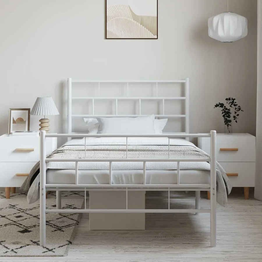 Cadre de lit métal sans matelas et pied de lit blanc 100x200 cm - 4