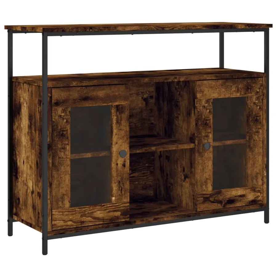 Buffet chêne fumé 100x35x80 cm bois d'ingénierie - 2