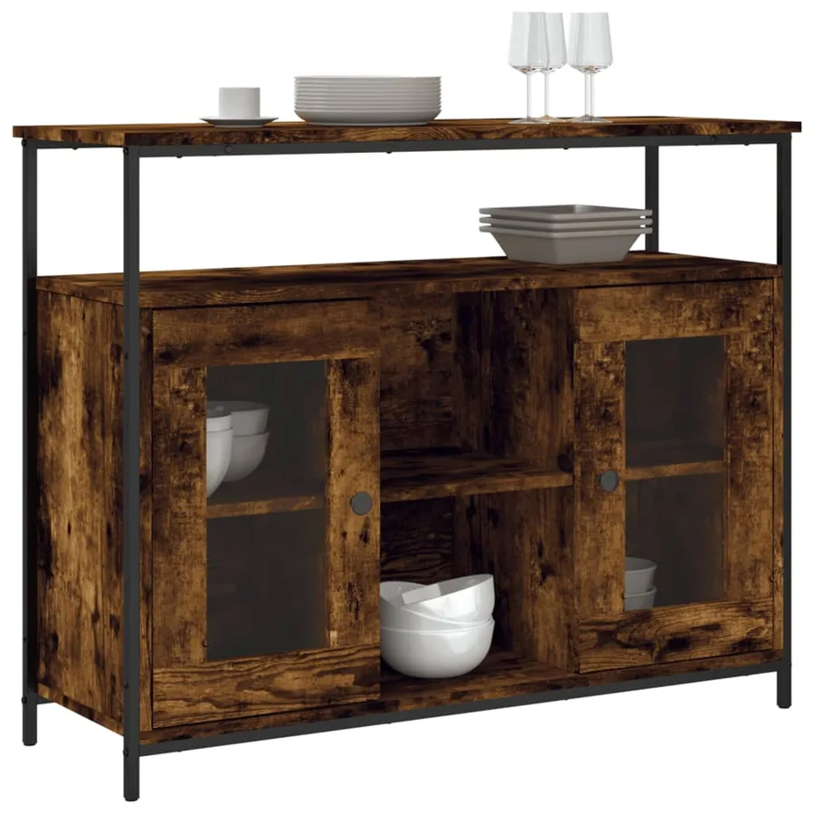 Buffet chêne fumé 100x35x80 cm bois d'ingénierie - 3