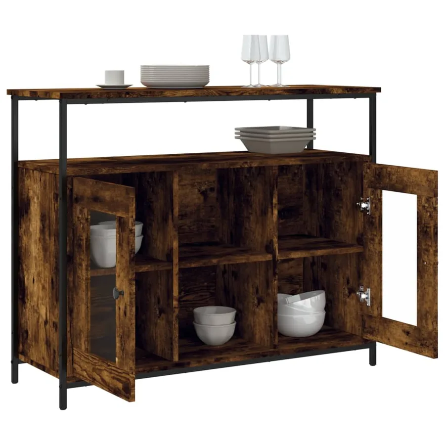 Buffet chêne fumé 100x35x80 cm bois d'ingénierie - 4