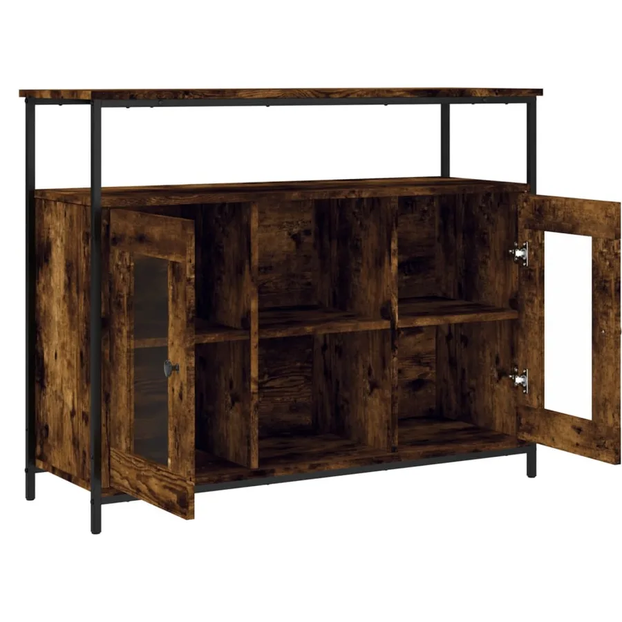 Buffet chêne fumé 100x35x80 cm bois d'ingénierie - 5
