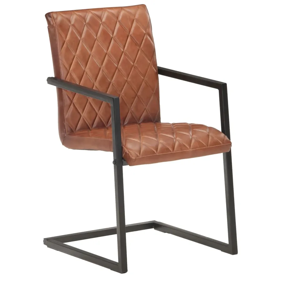 Chaises à manger cantilever lot de 6 marron cuir véritable - 2