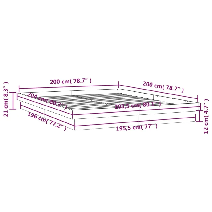 Cadre de lit à LED sans matelas 200x200 cm bois massif - 15