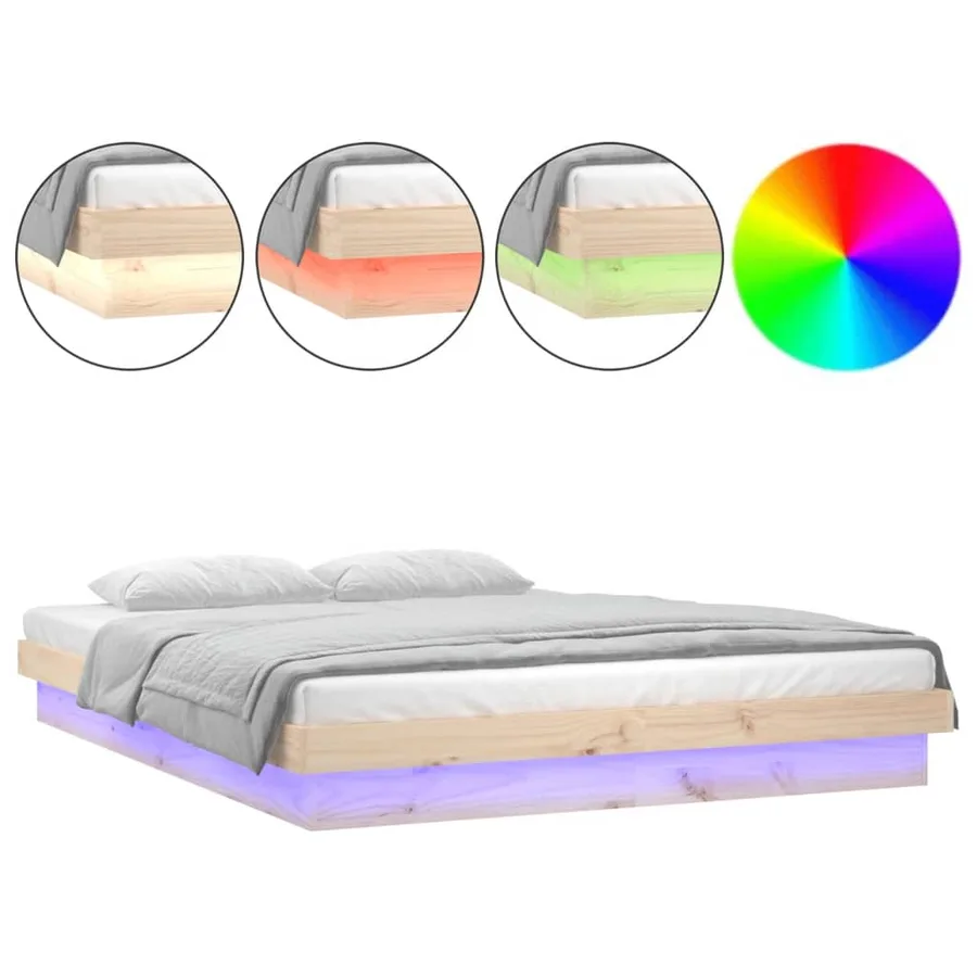 Cadre de lit à LED sans matelas 200x200 cm bois massif - 2