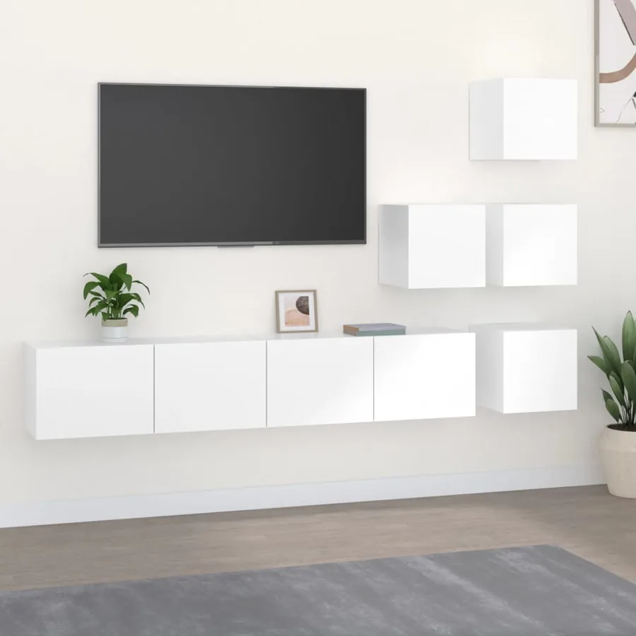 Meuble TV mural Blanc Bois d'ingénierie