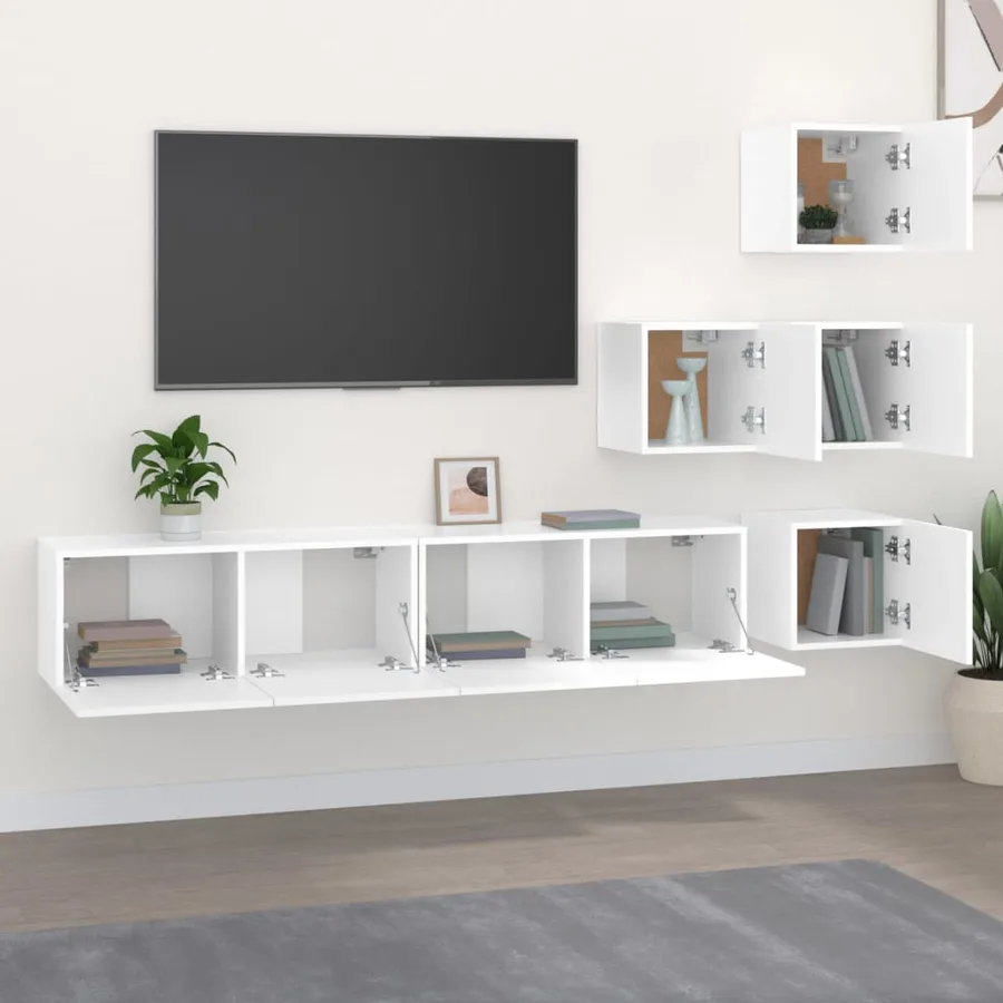 Meuble TV mural Blanc Bois d'ingénierie - 3