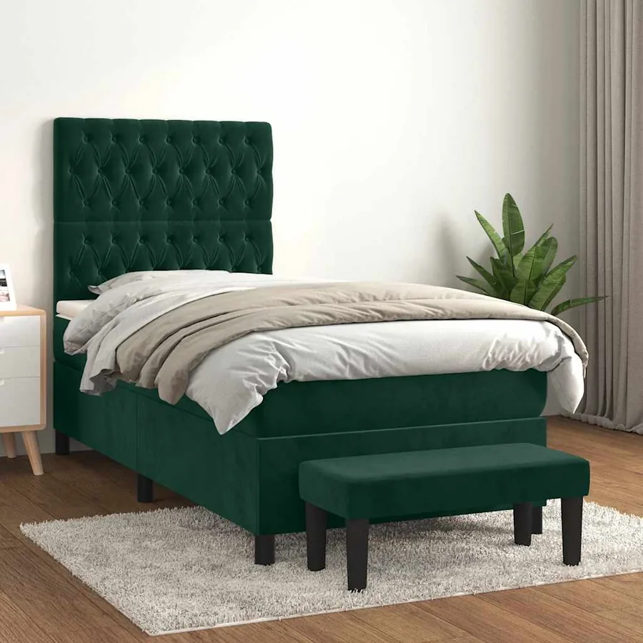 Sommier à lattes de lit avec matelas Vert foncé 100x200 cm