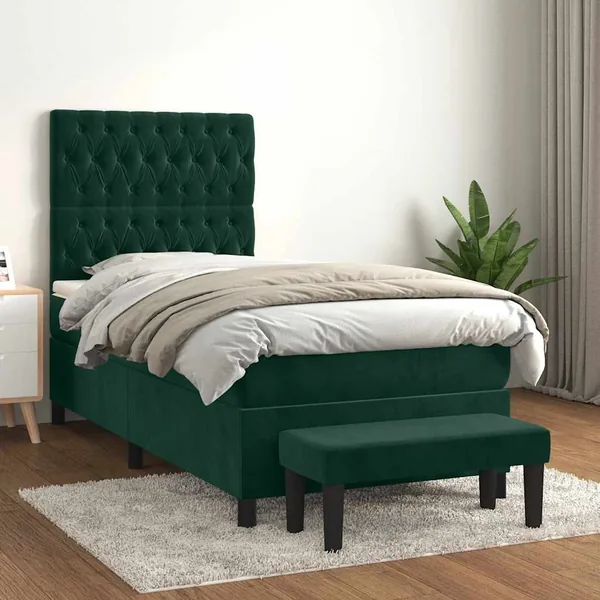 Sommier à lattes de lit avec matelas Vert foncé 100x200 cm
