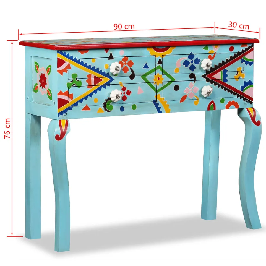 Table console Bois de manguier massif Bleu peint à la main - 7