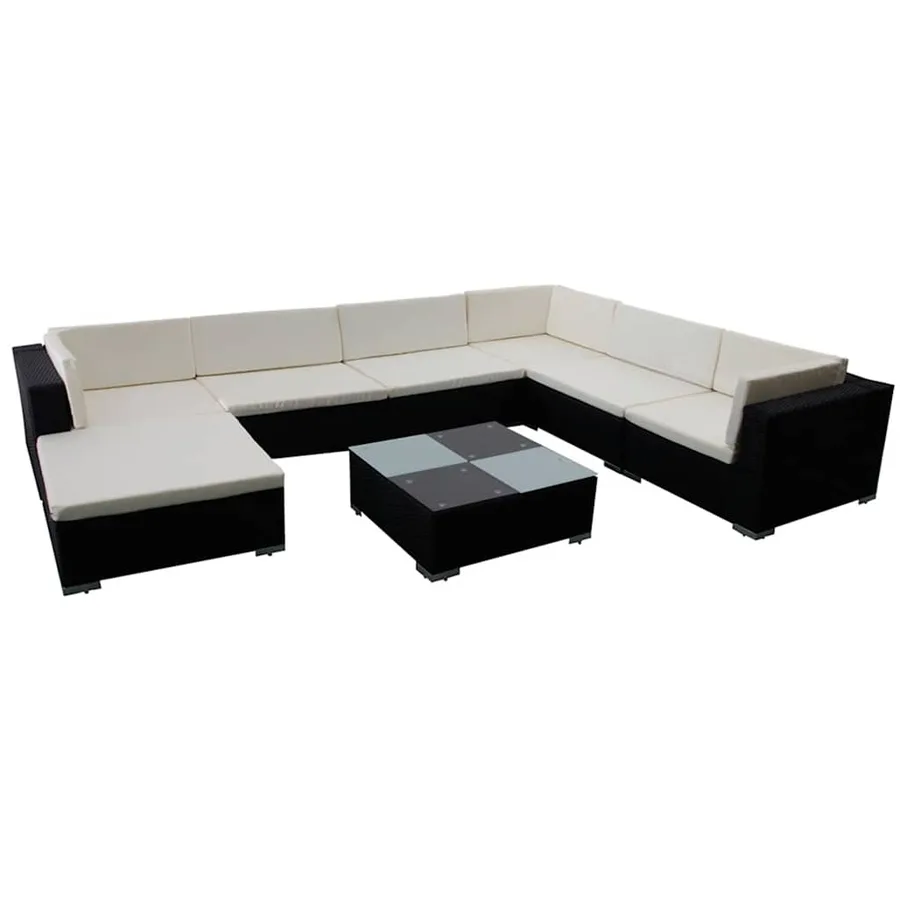 Salon de jardin 8 pcs avec coussins résine tressée noir - 2