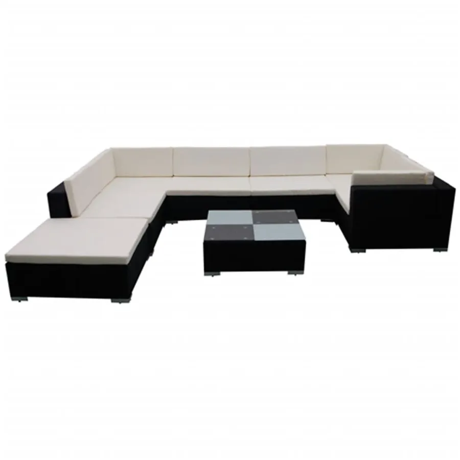 Salon de jardin 8 pcs avec coussins résine tressée noir - 3