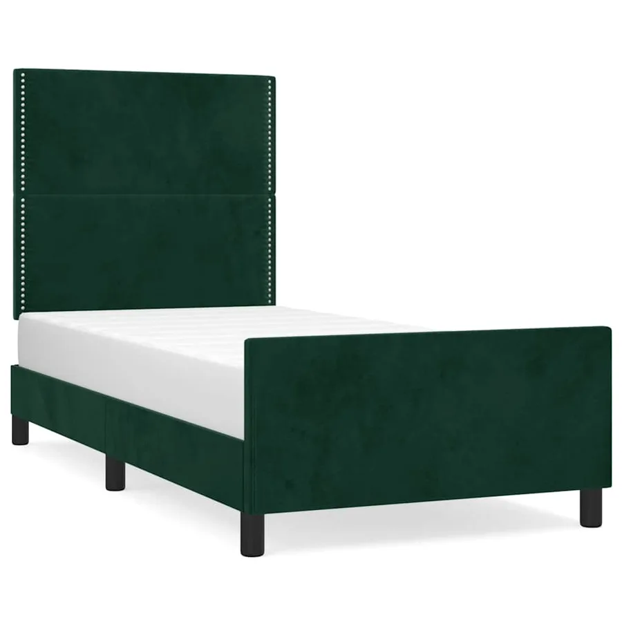 Cadre de lit sans matelas vert foncé 90x190 cm velours - 2