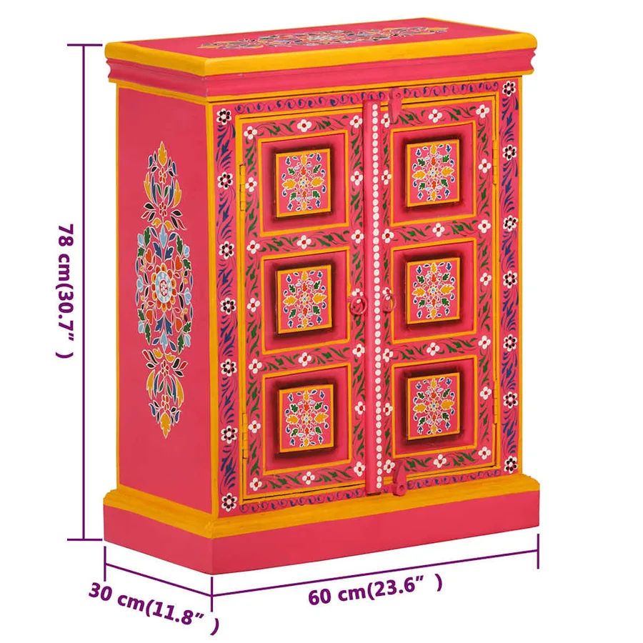 Buffet Bois massif de manguier Peinture rose à la main - 10