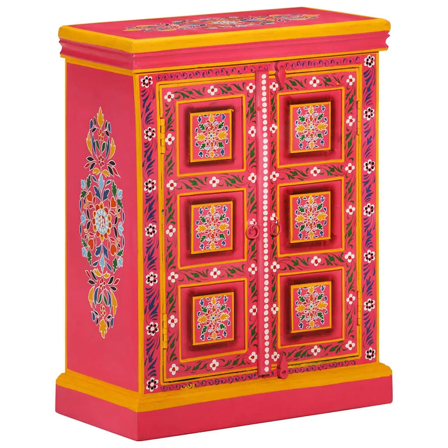Buffet Bois massif de manguier Peinture rose à la main - 11