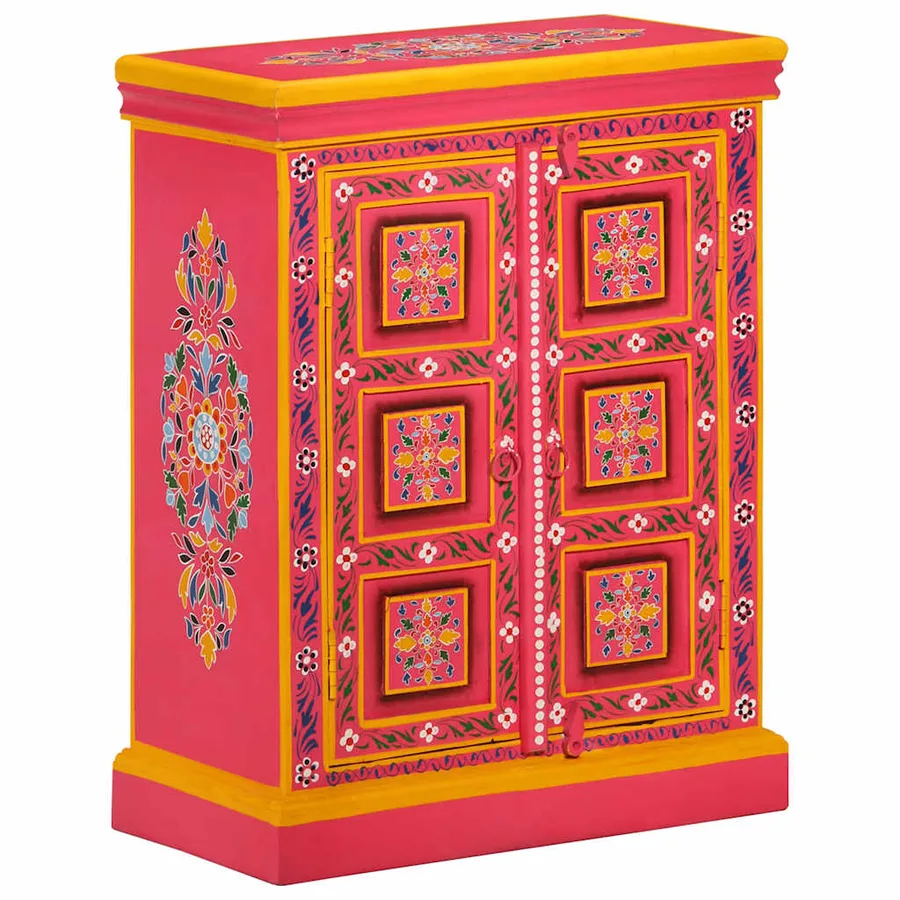 Buffet Bois massif de manguier Peinture rose à la main - 12