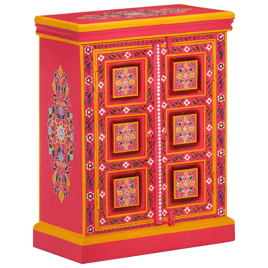 Buffet Bois massif de manguier Peinture rose à la main - 13