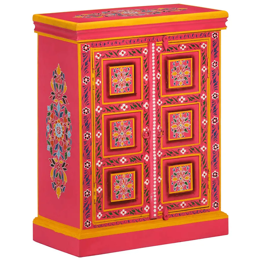 Buffet Bois massif de manguier Peinture rose à la main - 14