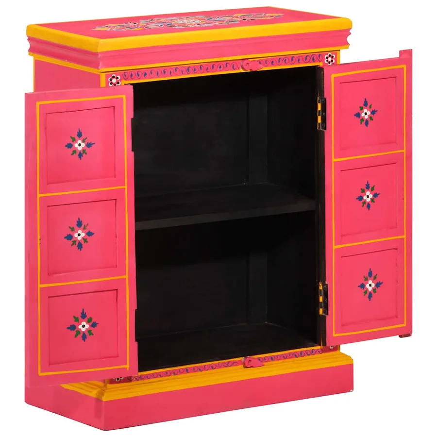 Buffet Bois massif de manguier Peinture rose à la main - 3