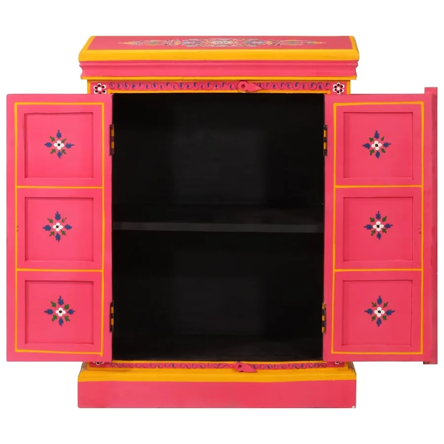 Buffet Bois massif de manguier Peinture rose à la main - 4