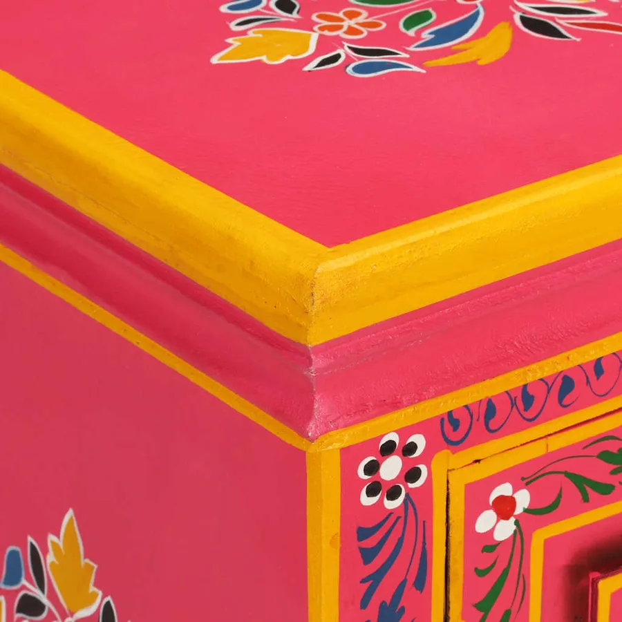Buffet Bois massif de manguier Peinture rose à la main - 6