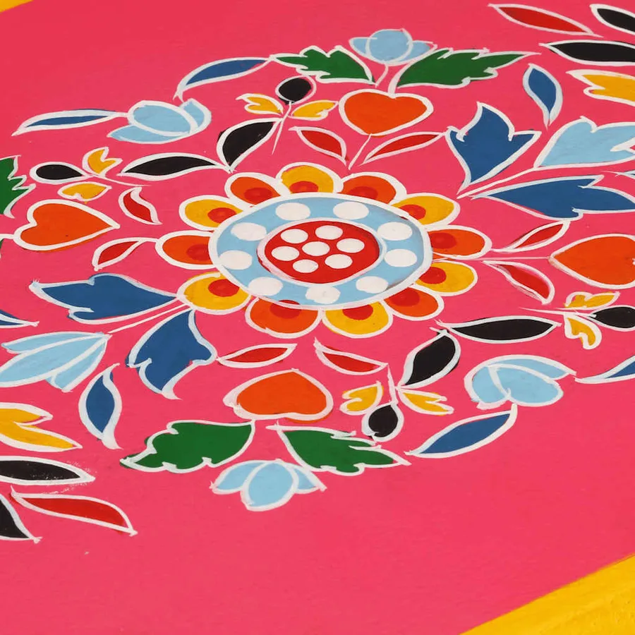 Buffet Bois massif de manguier Peinture rose à la main - 7
