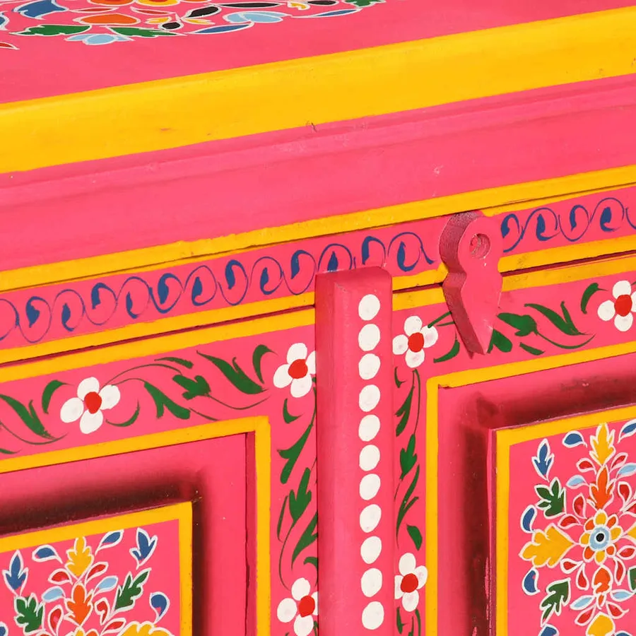 Buffet Bois massif de manguier Peinture rose à la main - 8