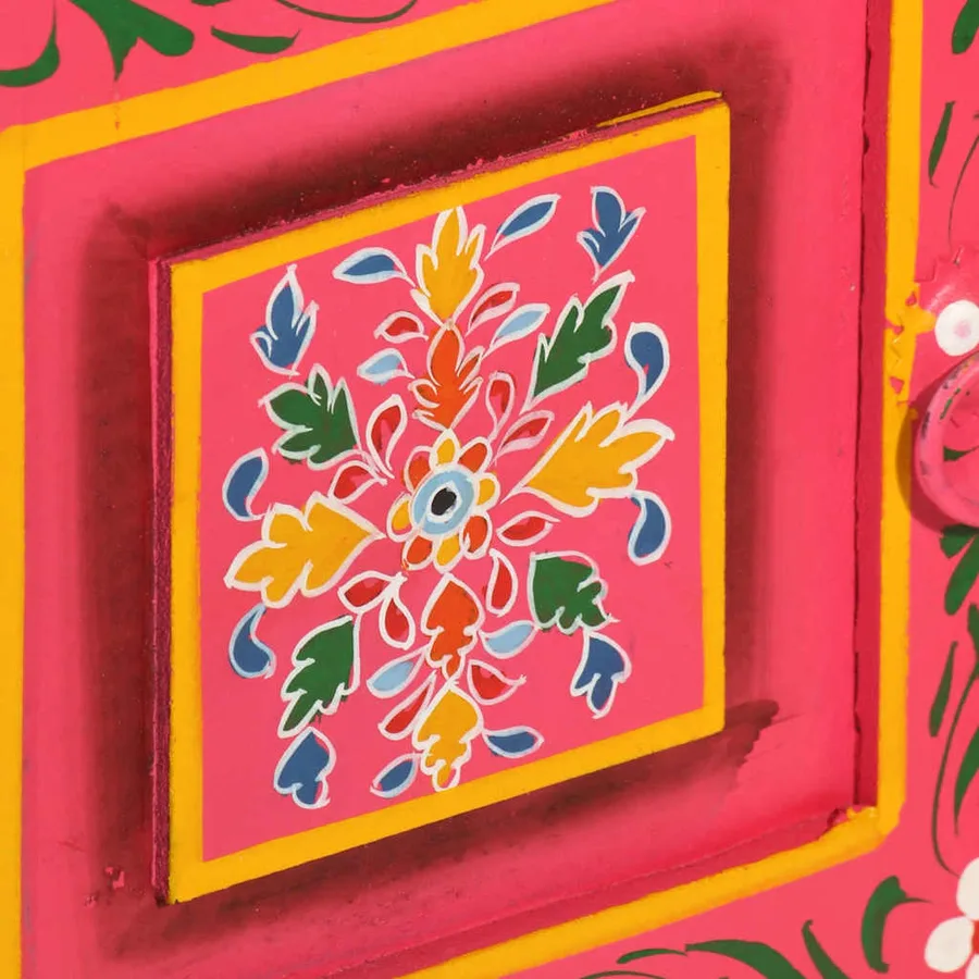 Buffet Bois massif de manguier Peinture rose à la main - 9