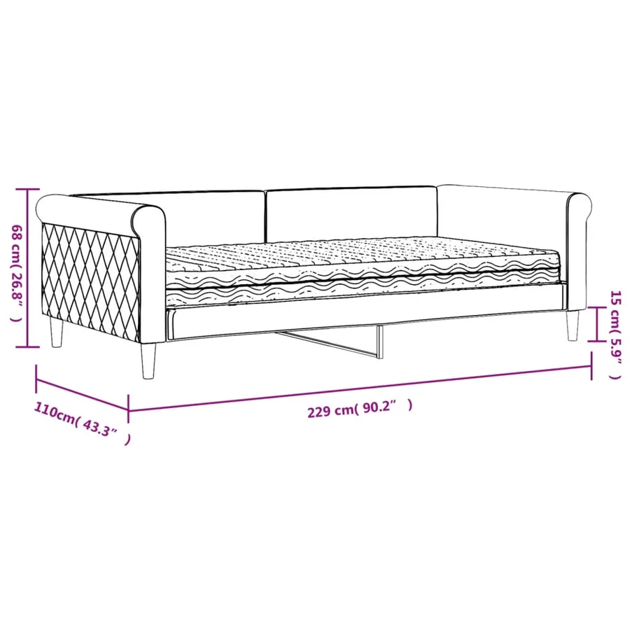 Lit de jour avec matelas noir 100x200 cm velours - 12