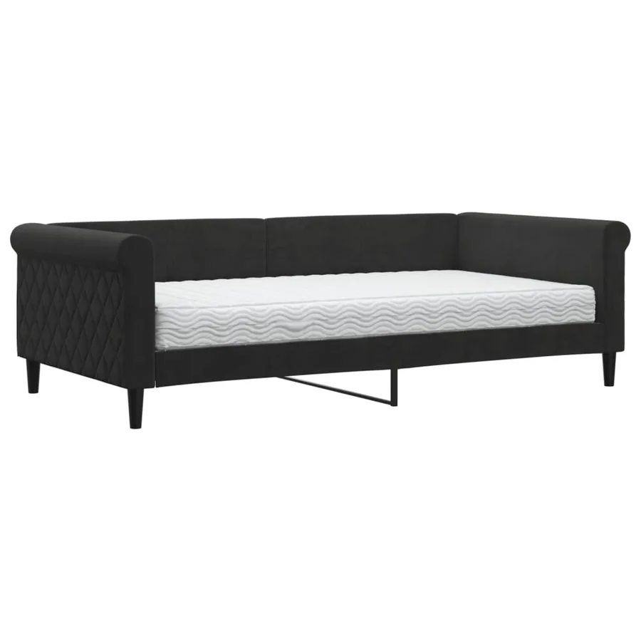 Lit de jour avec matelas noir 100x200 cm velours - 2