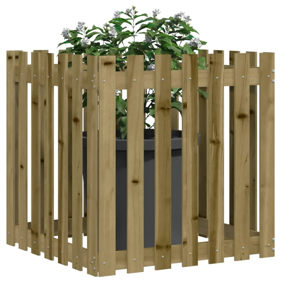 Jardinière avec design de clôture 70x70x70 cm pin imprégné - 3