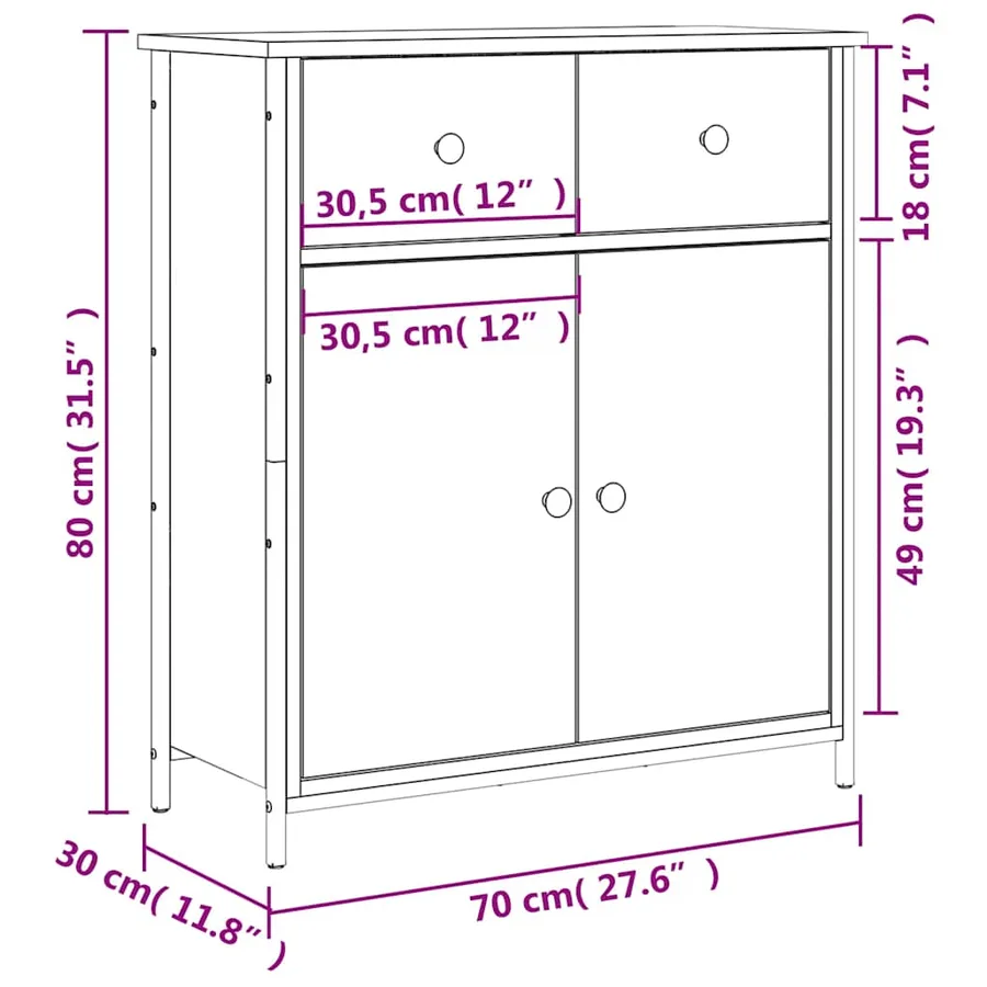 Buffet sonoma gris 70x30x80 cm bois d'ingénierie - 11