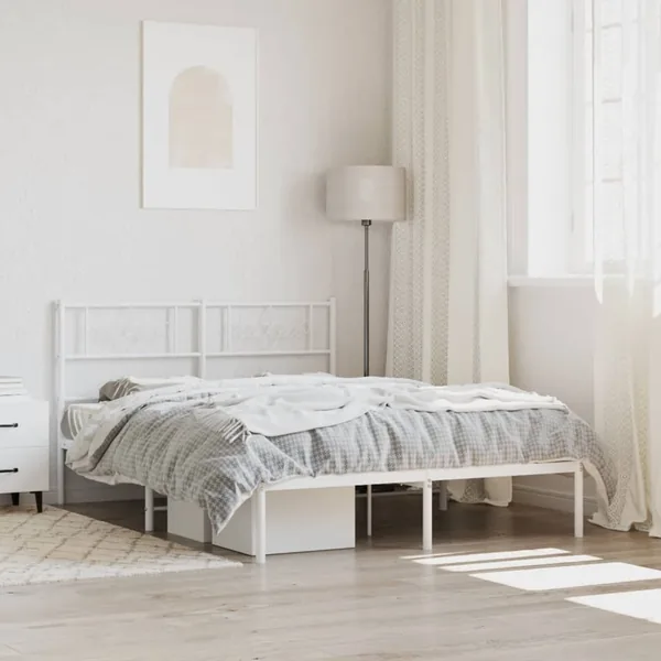 Cadre de lit métal sans matelas et tête de lit blanc 140x190 cm