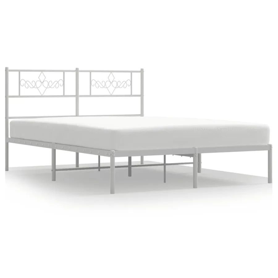 Cadre de lit métal sans matelas et tête de lit blanc 140x190 cm - 2