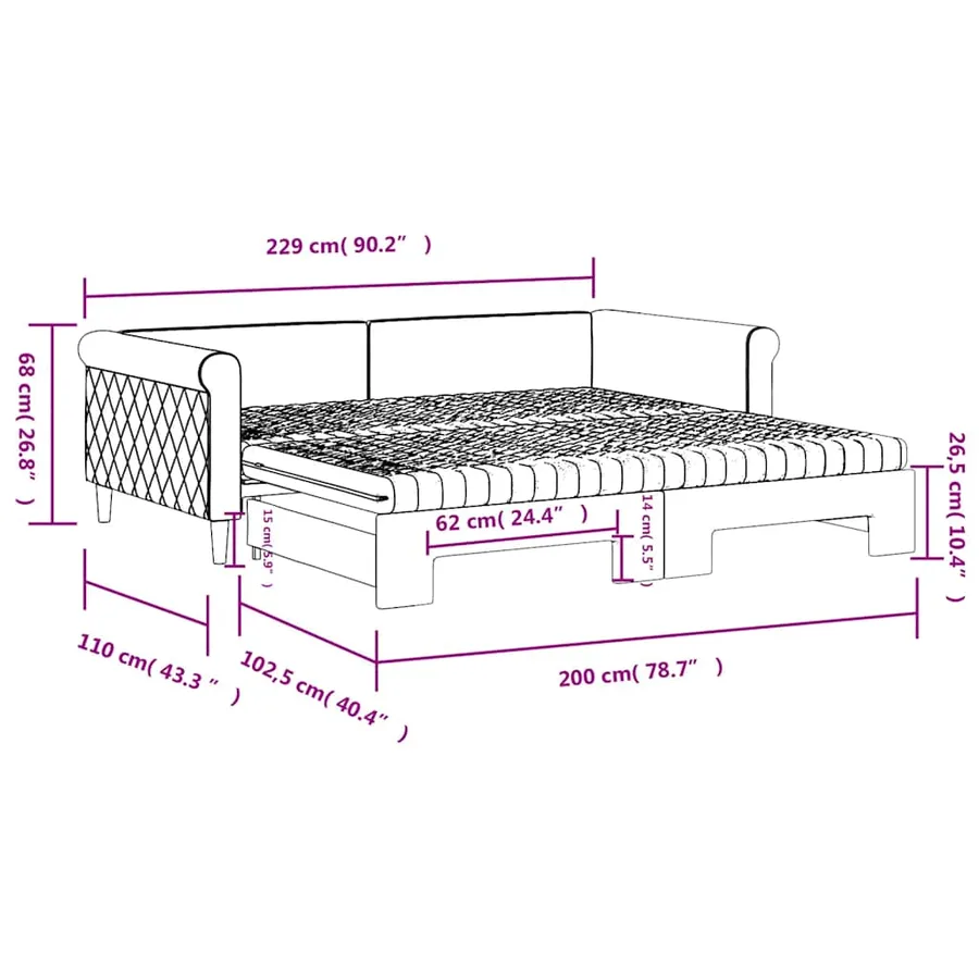 Lit de jour avec lit gigogne et matelas bleu 100x200 cm velours - 12