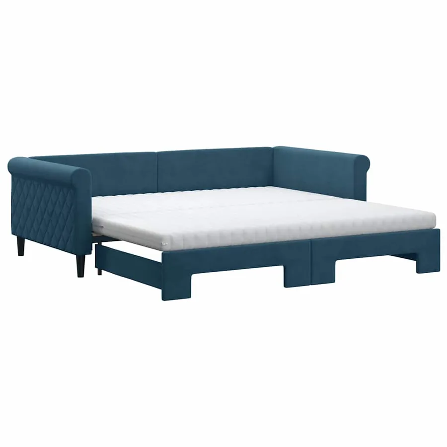 Lit de jour avec lit gigogne et matelas bleu 100x200 cm velours - 2
