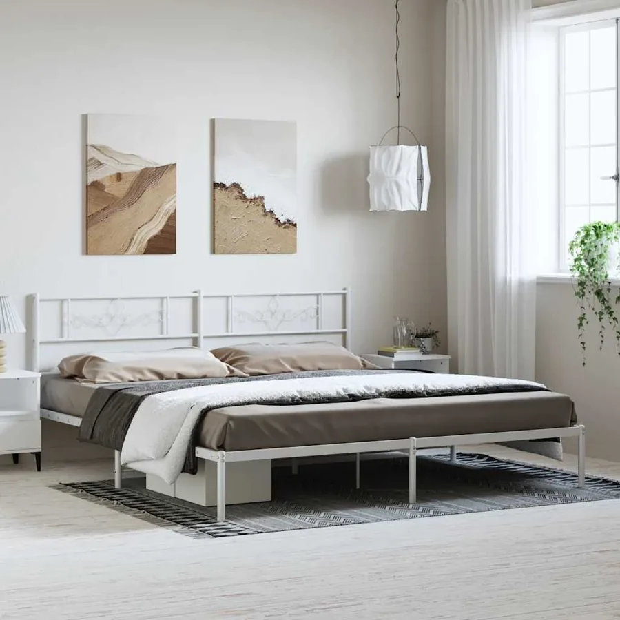 Cadre de lit métal sans matelas et tête de lit blanc 183x213 cm