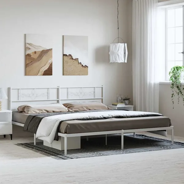 Cadre de lit métal sans matelas et tête de lit blanc 183x213 cm