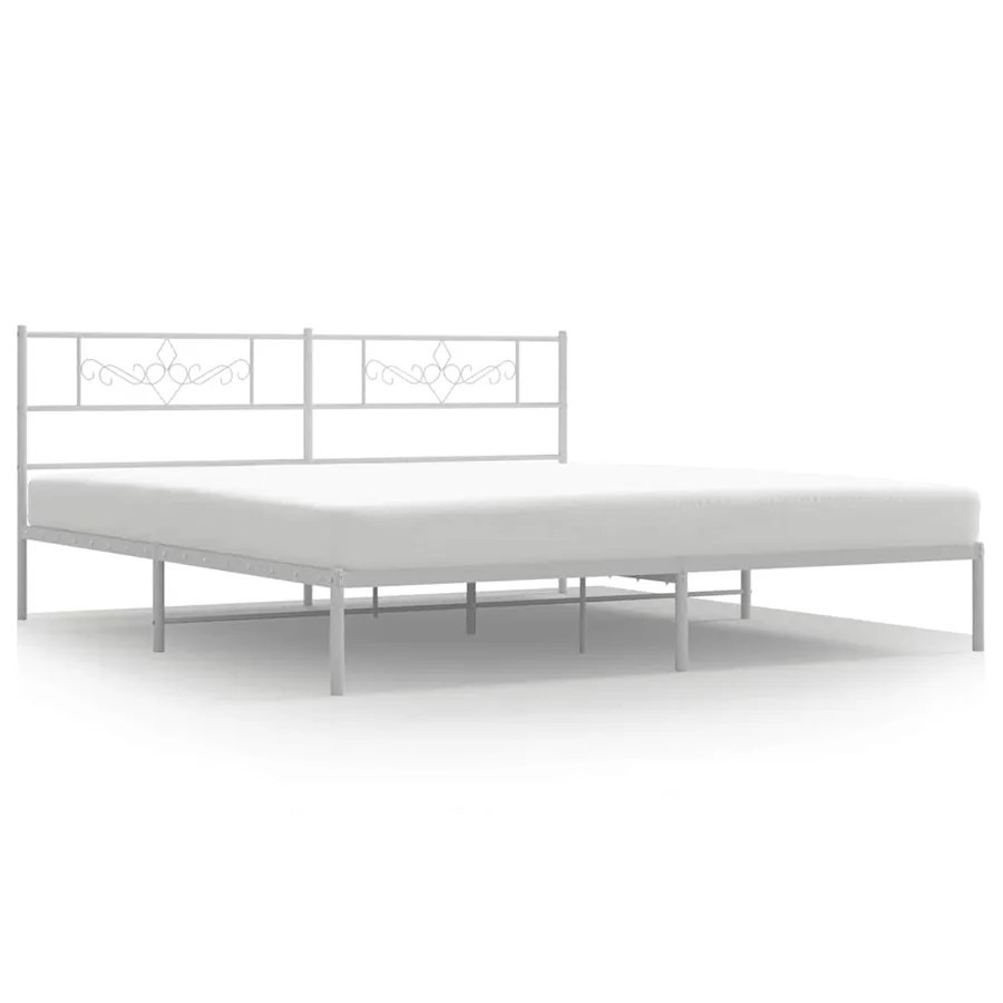 Cadre de lit métal sans matelas et tête de lit blanc 183x213 cm - 2