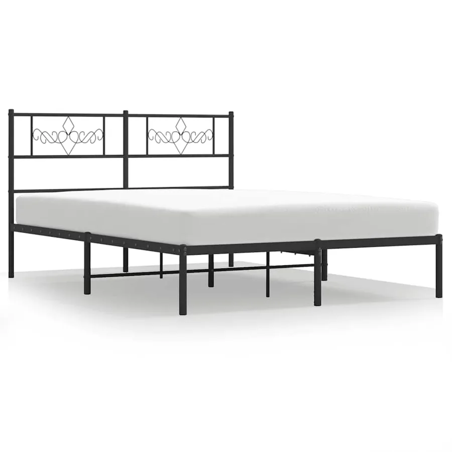 Cadre de lit métal sans matelas avec tête de lit noir 135x190cm - 2