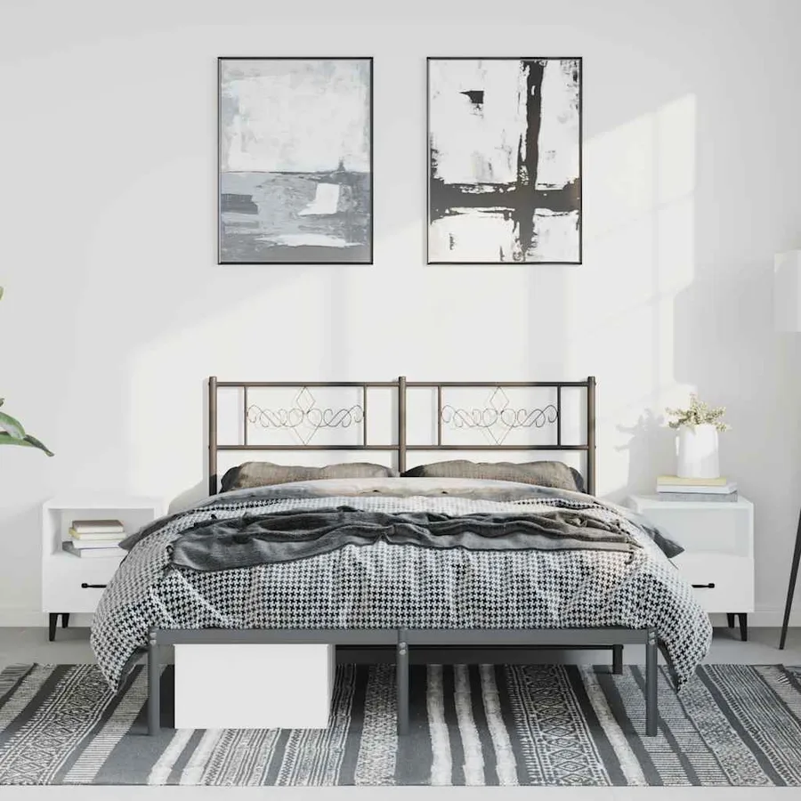 Cadre de lit métal sans matelas avec tête de lit noir 135x190cm - 4